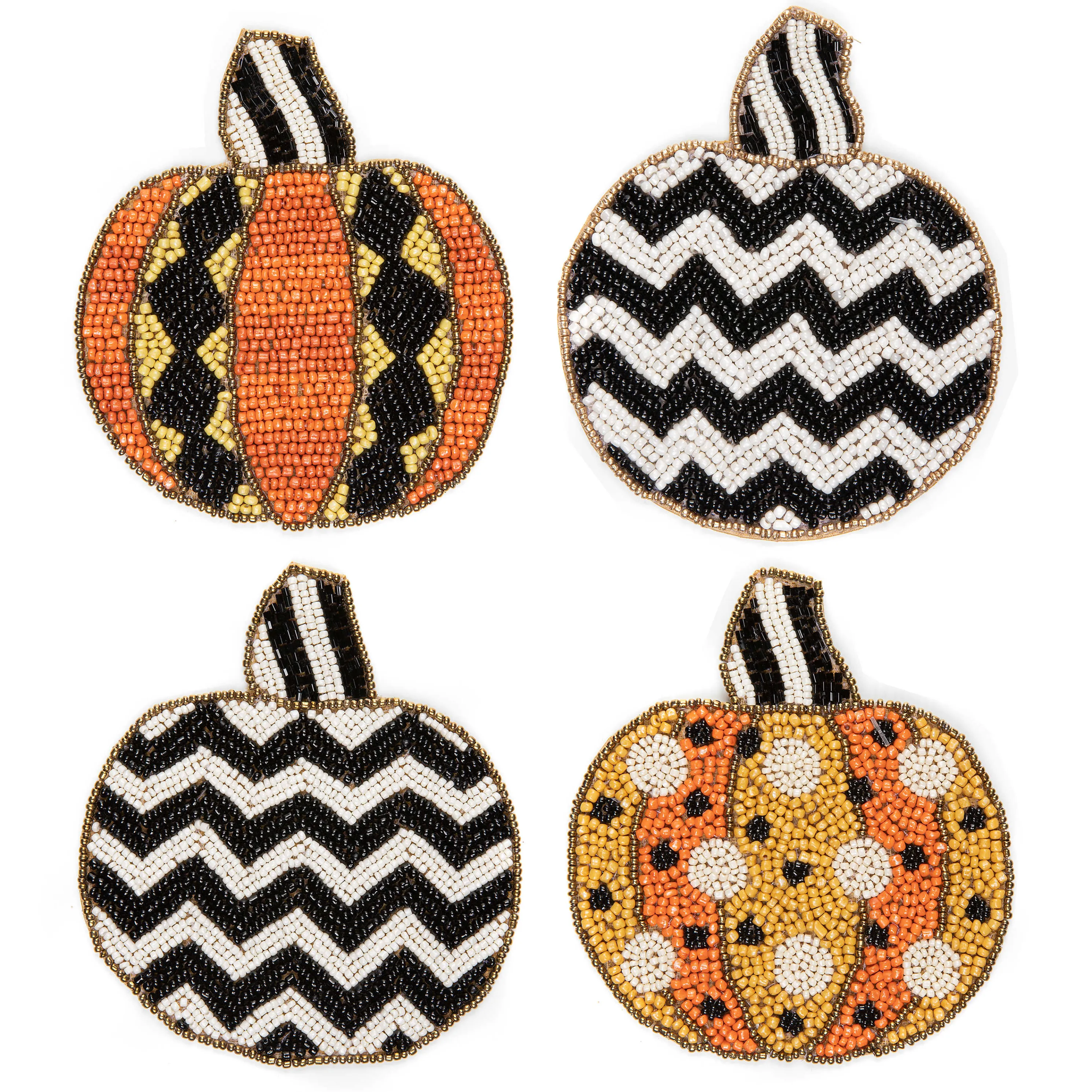 Polka Pumpkin Beaded Coasters - Set Of 4