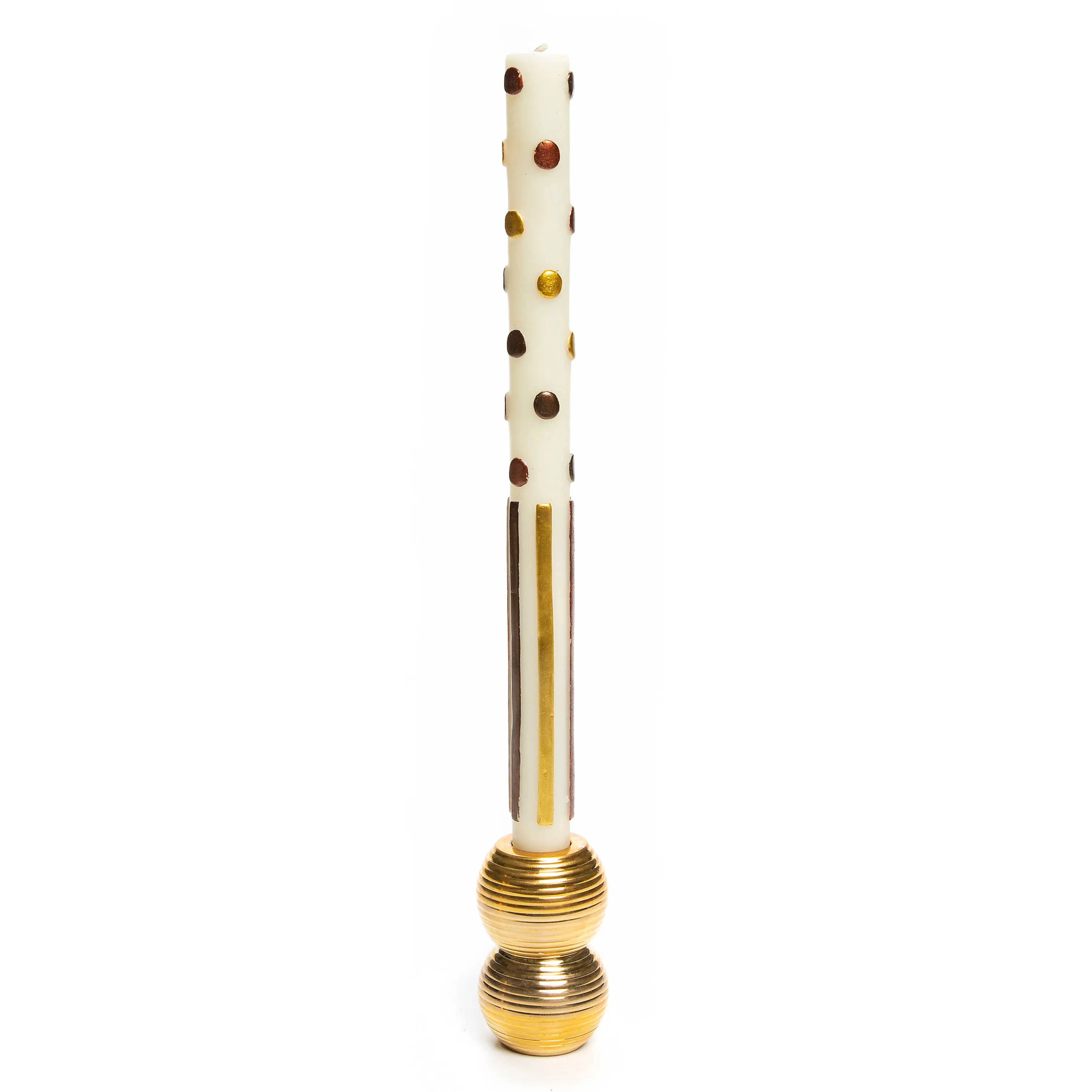 Ribbed Double Sphere Candle Holder - Gold