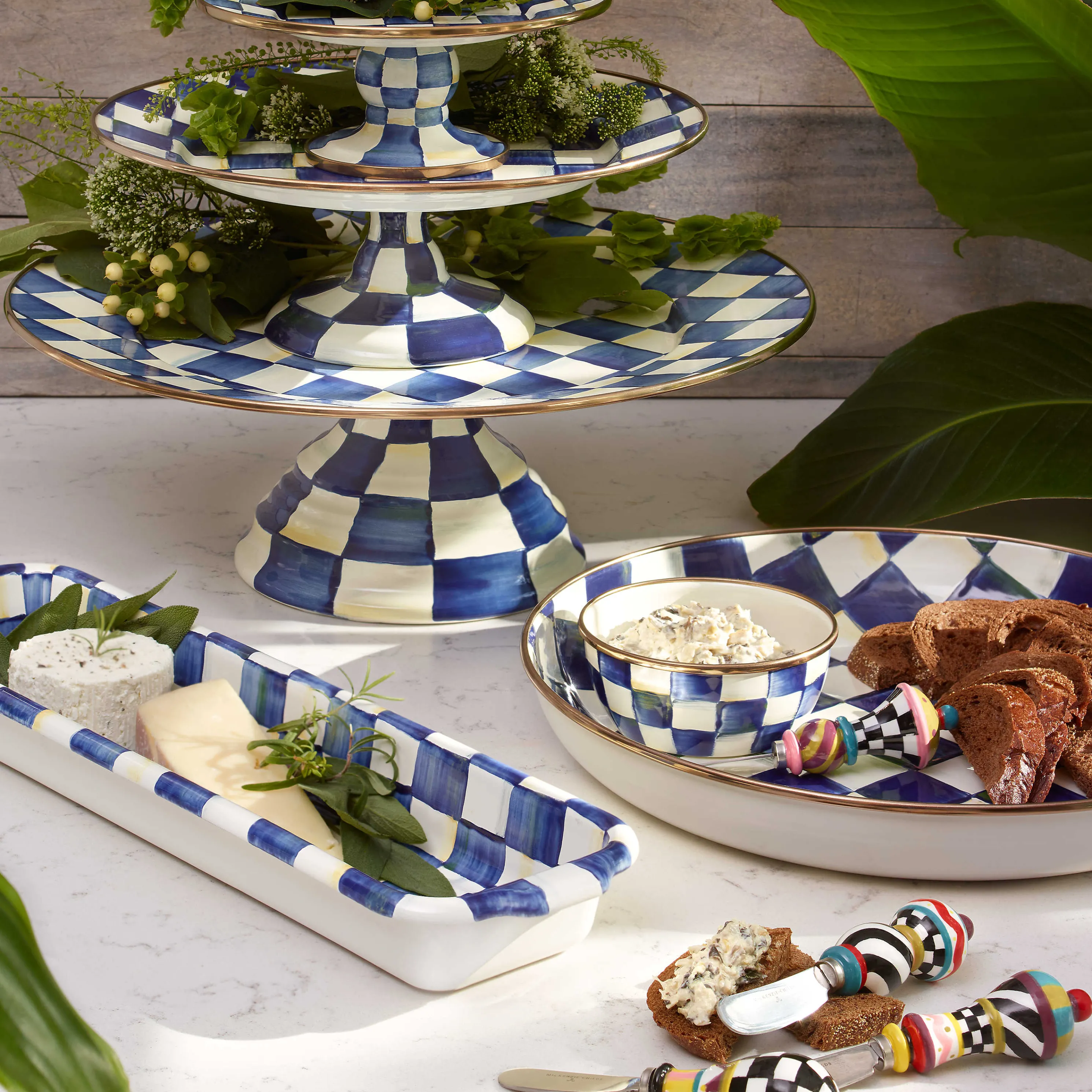 Royal Check Enamel Pedestal Platter - Mini