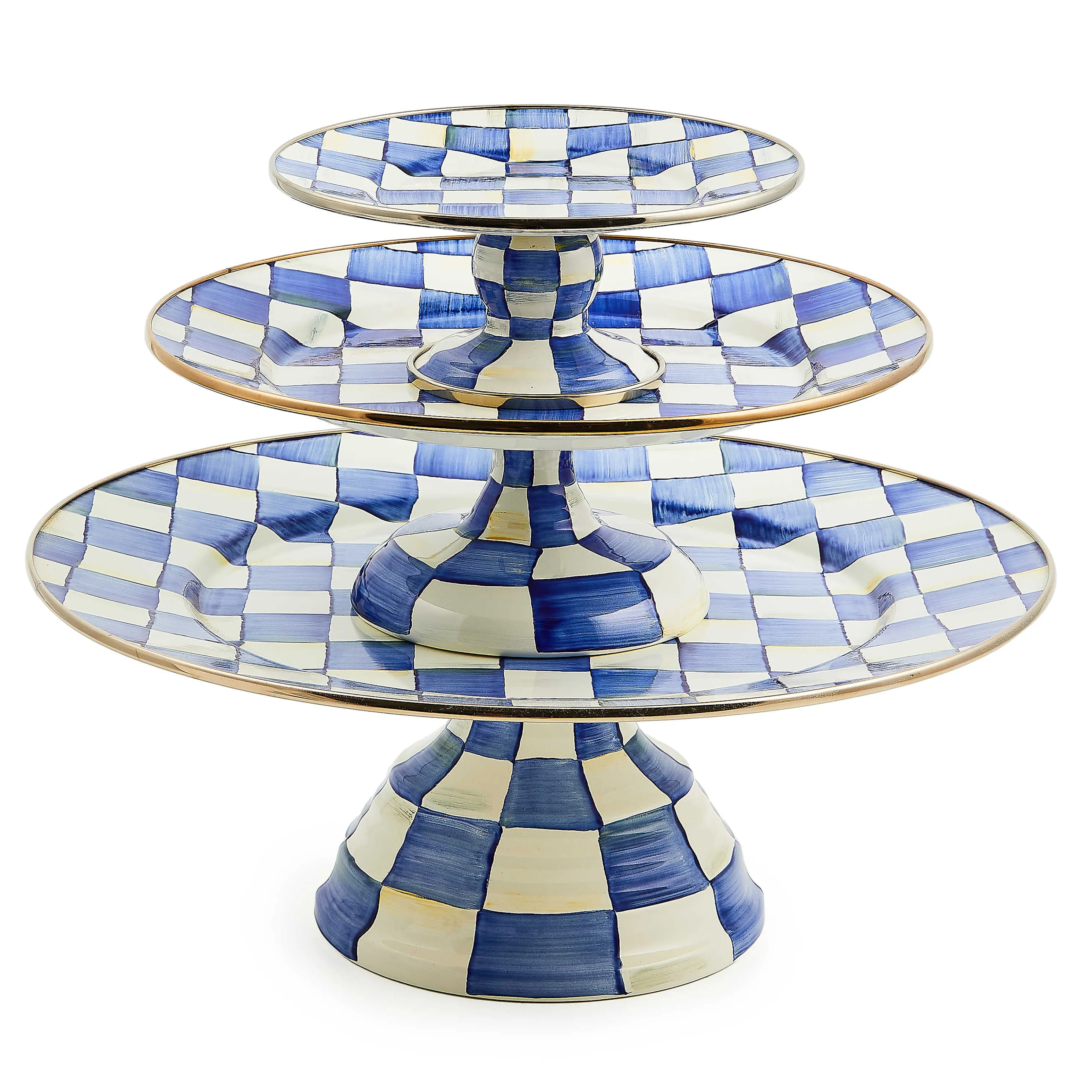 Royal Check Enamel Pedestal Platter - Mini