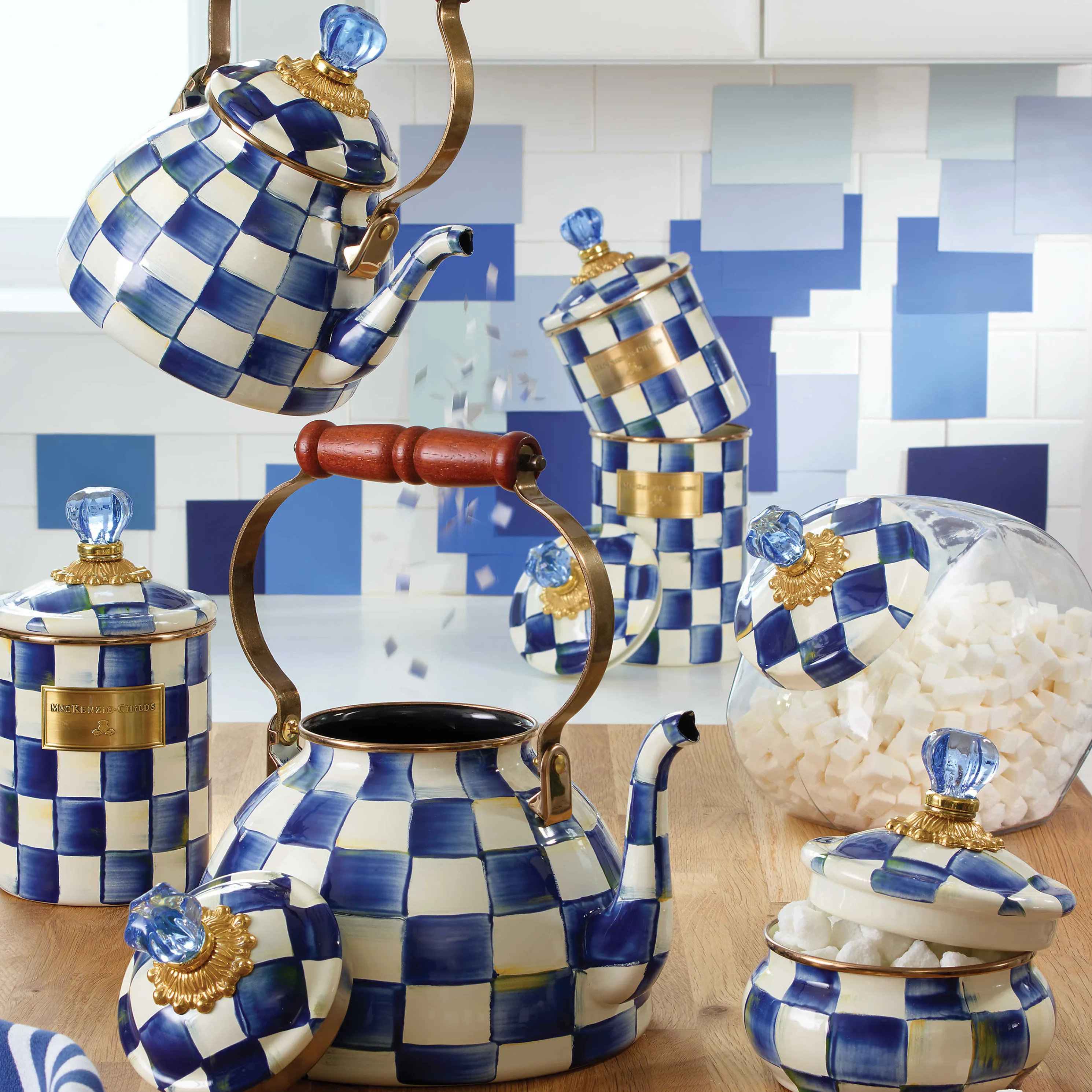 Royal Check Enamel Tea Kettle - 2 Quart