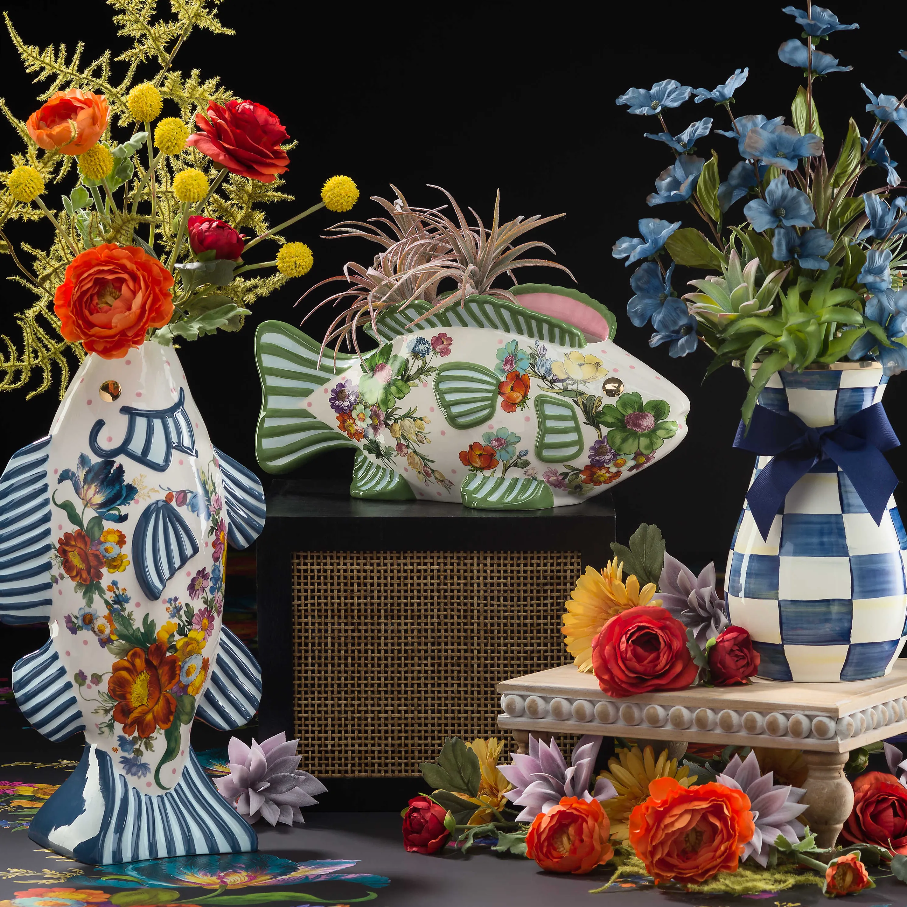 Royal Check Enamel Vase - Tall