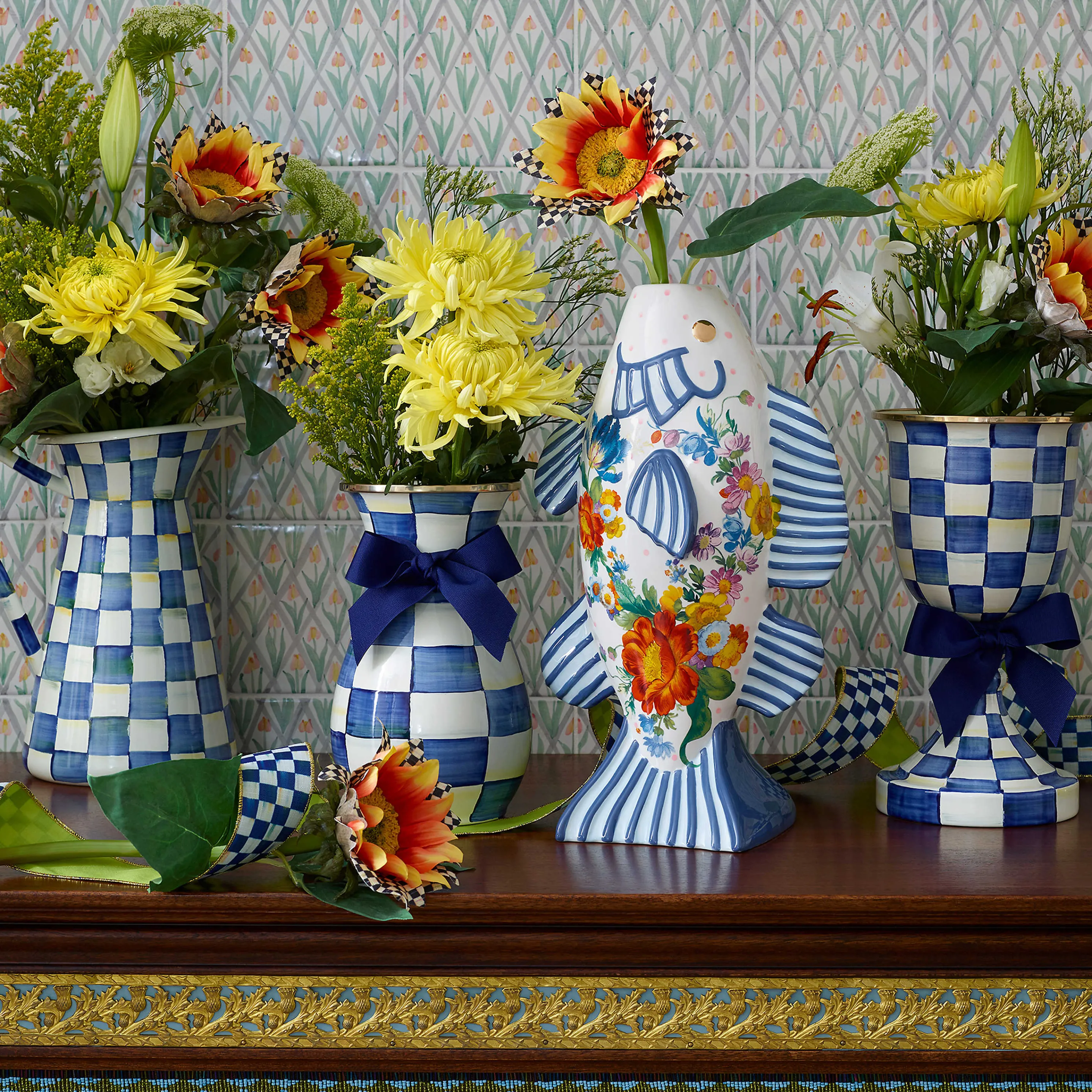 Royal Check Enamel Vase - Tall
