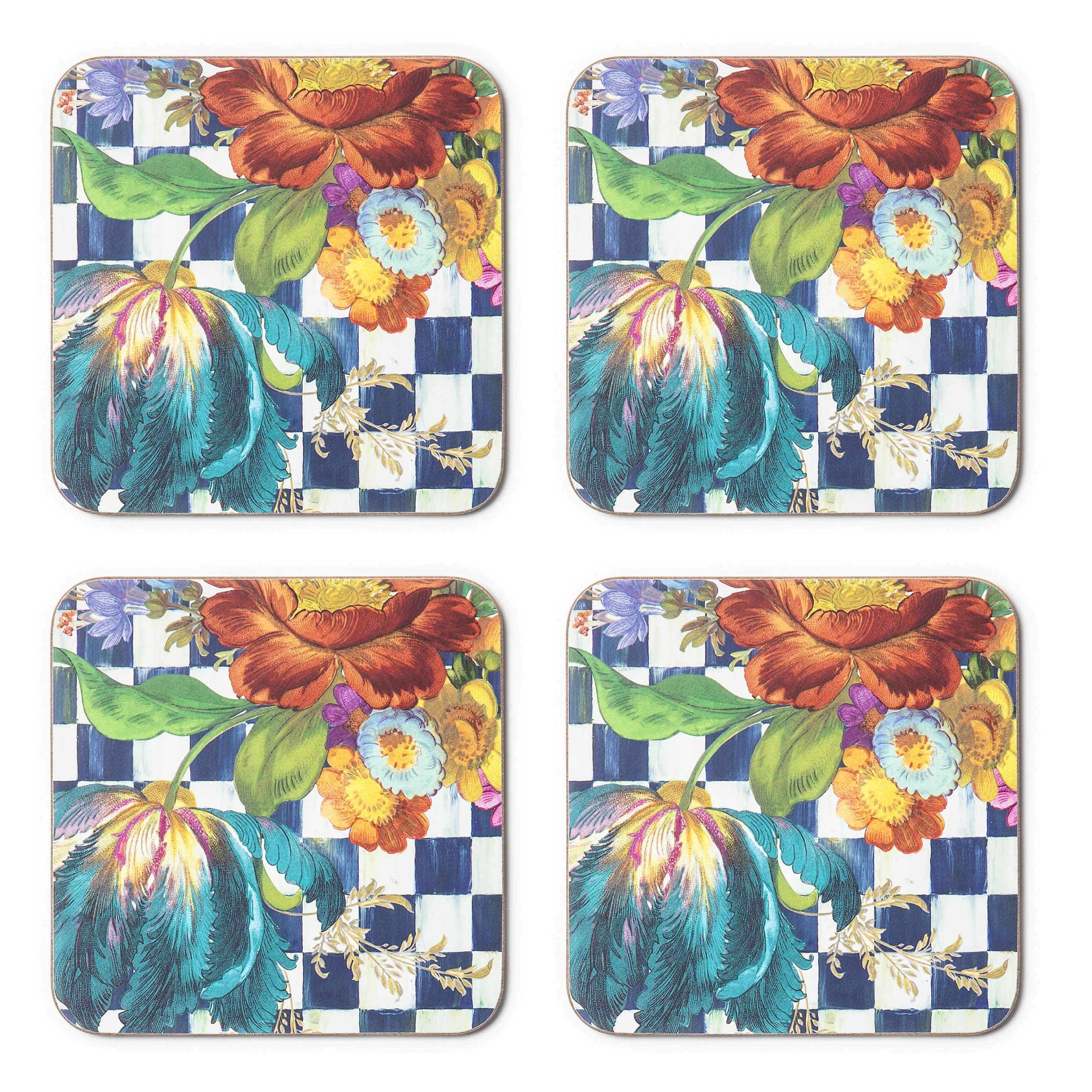 Royal Flower Market Cork Back Coasters - Set Of 4