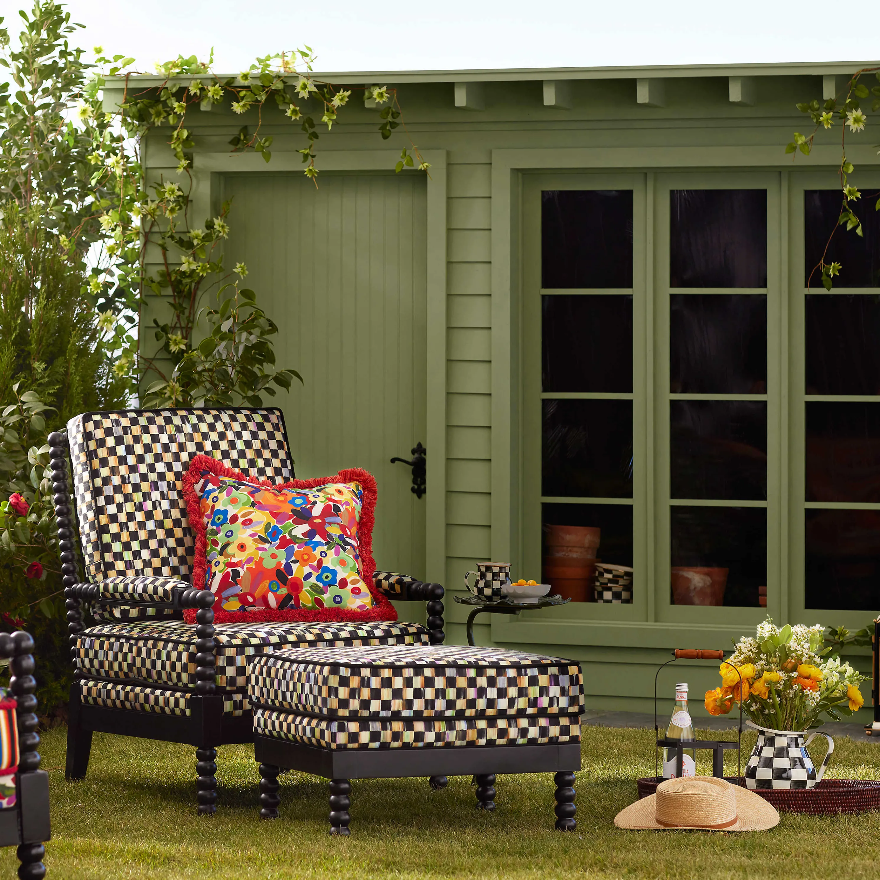 Spindle Check Outdoor Ottoman