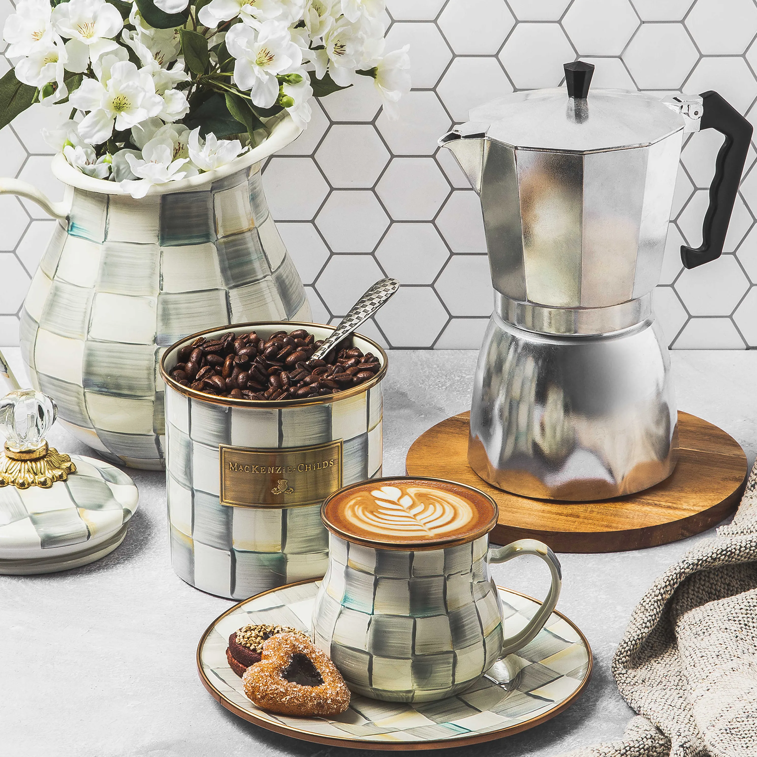 Sterling Check Enamel Canister - Small