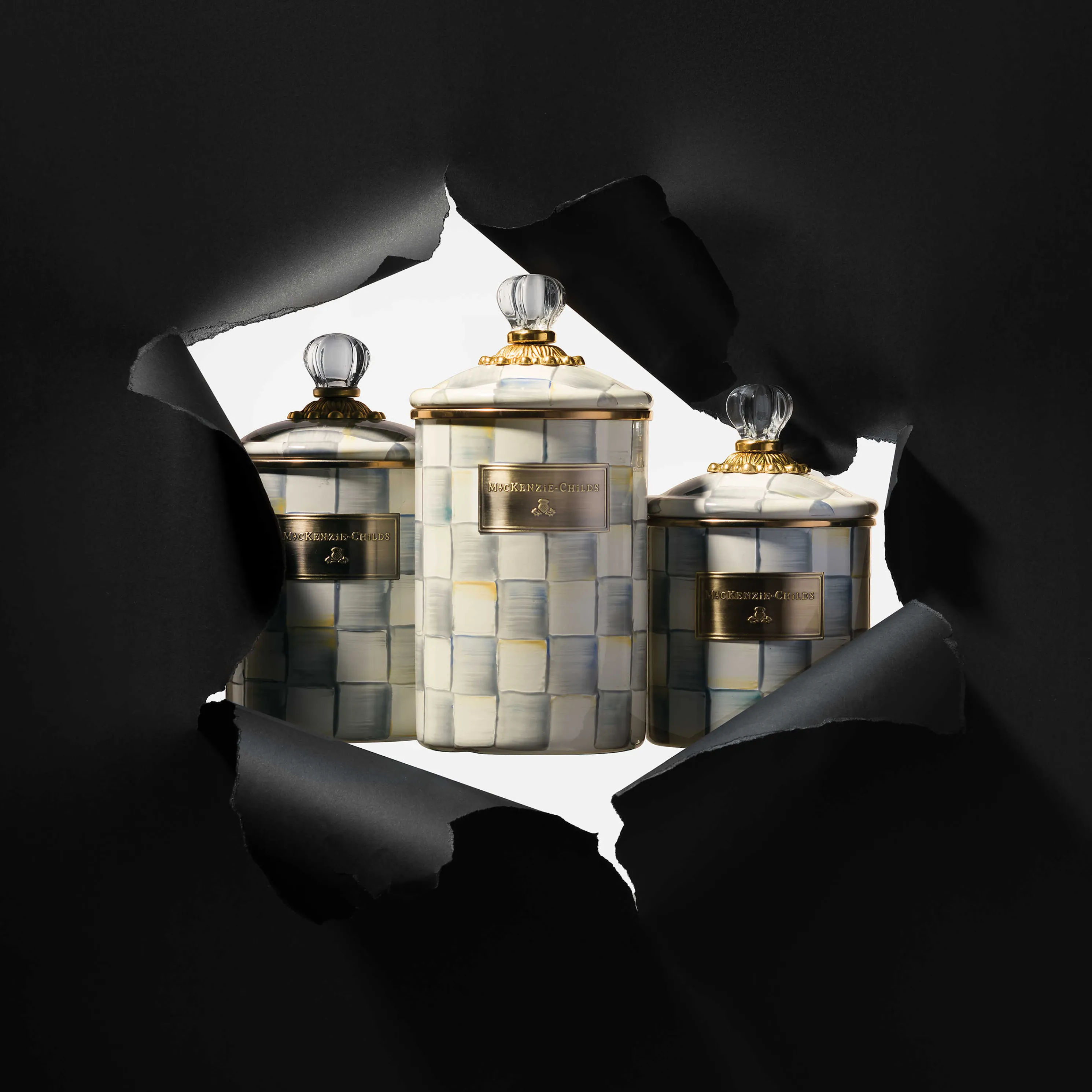 Sterling Check Enamel Canister - Small