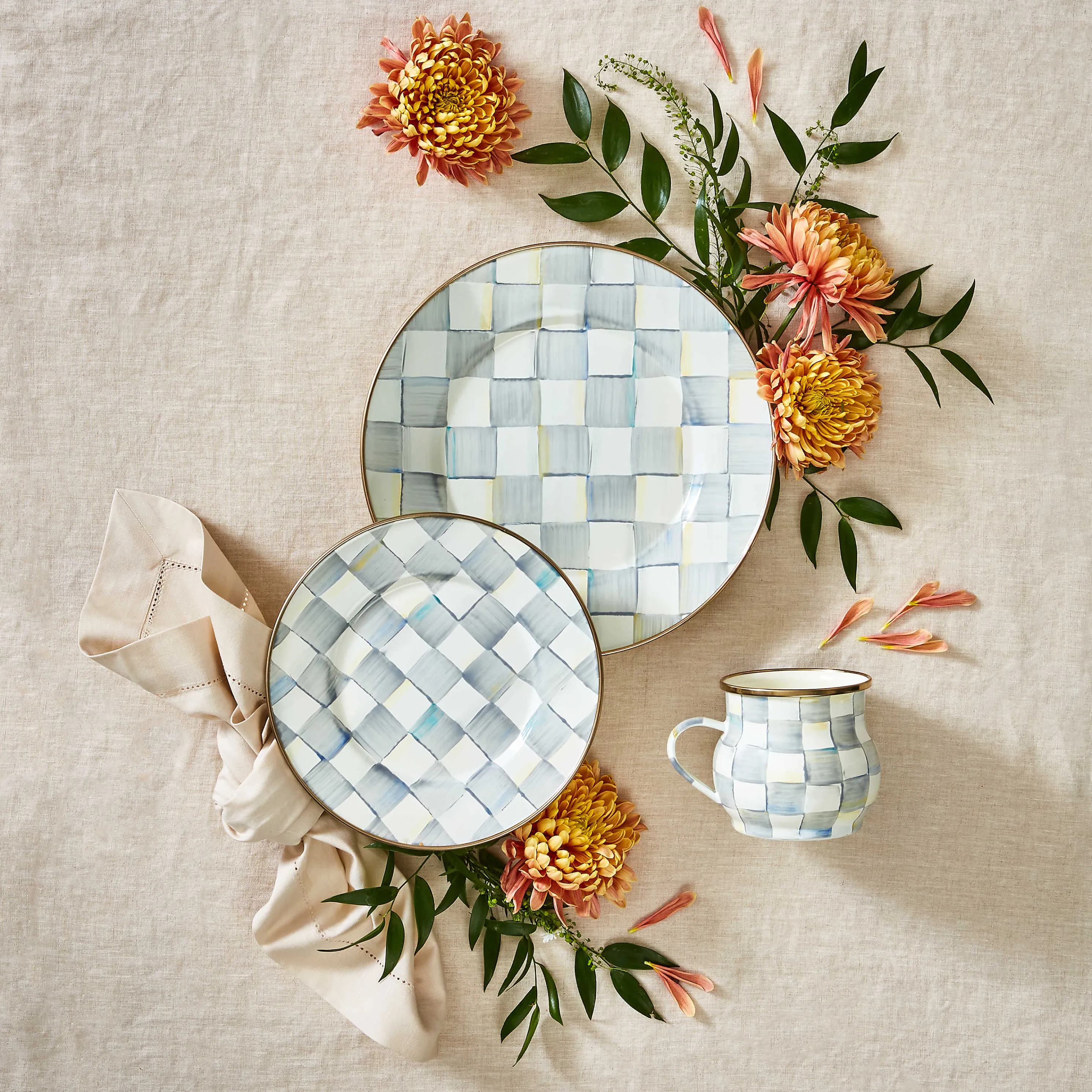 Sterling Check Enamel Dinner Plate