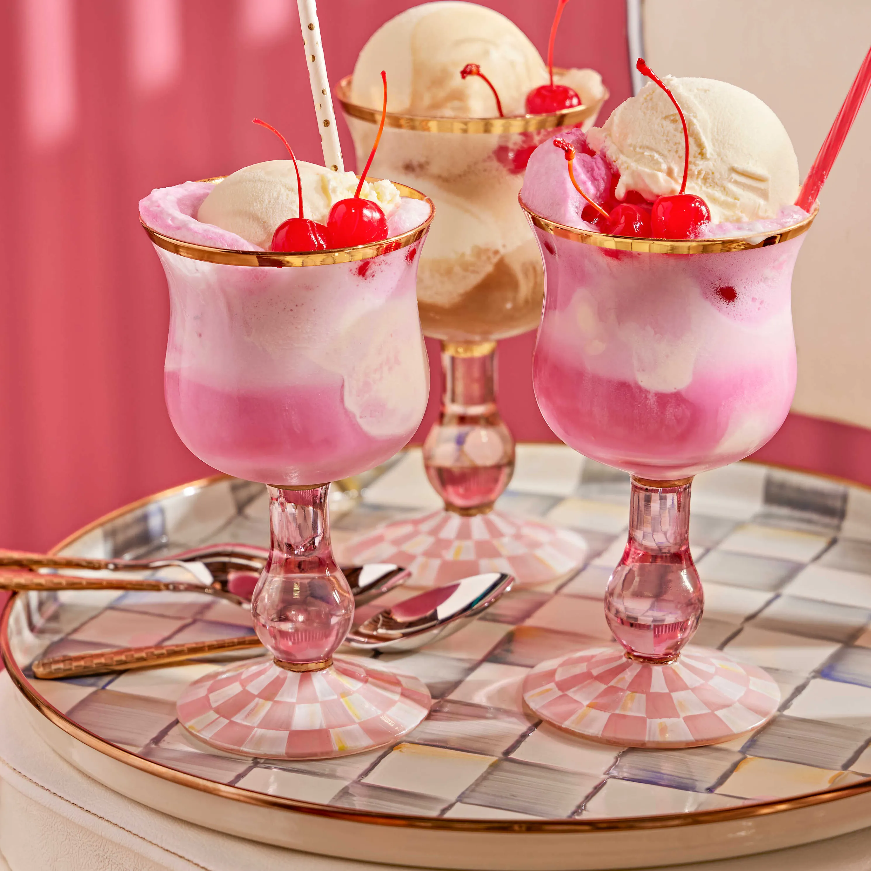 Sterling Check Enamel Round Tray