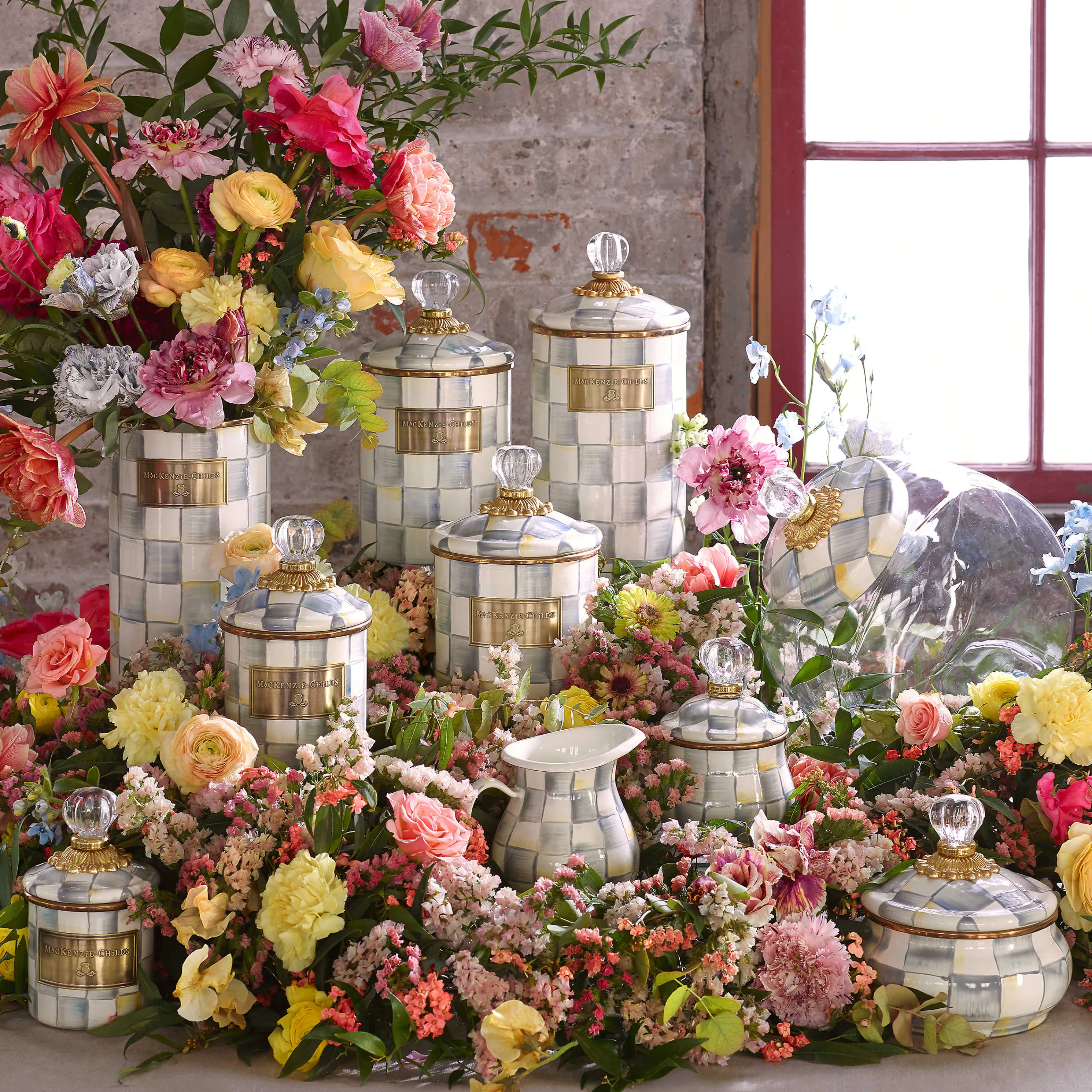 Sterling Check Enamel Lidded Sugar Bowl