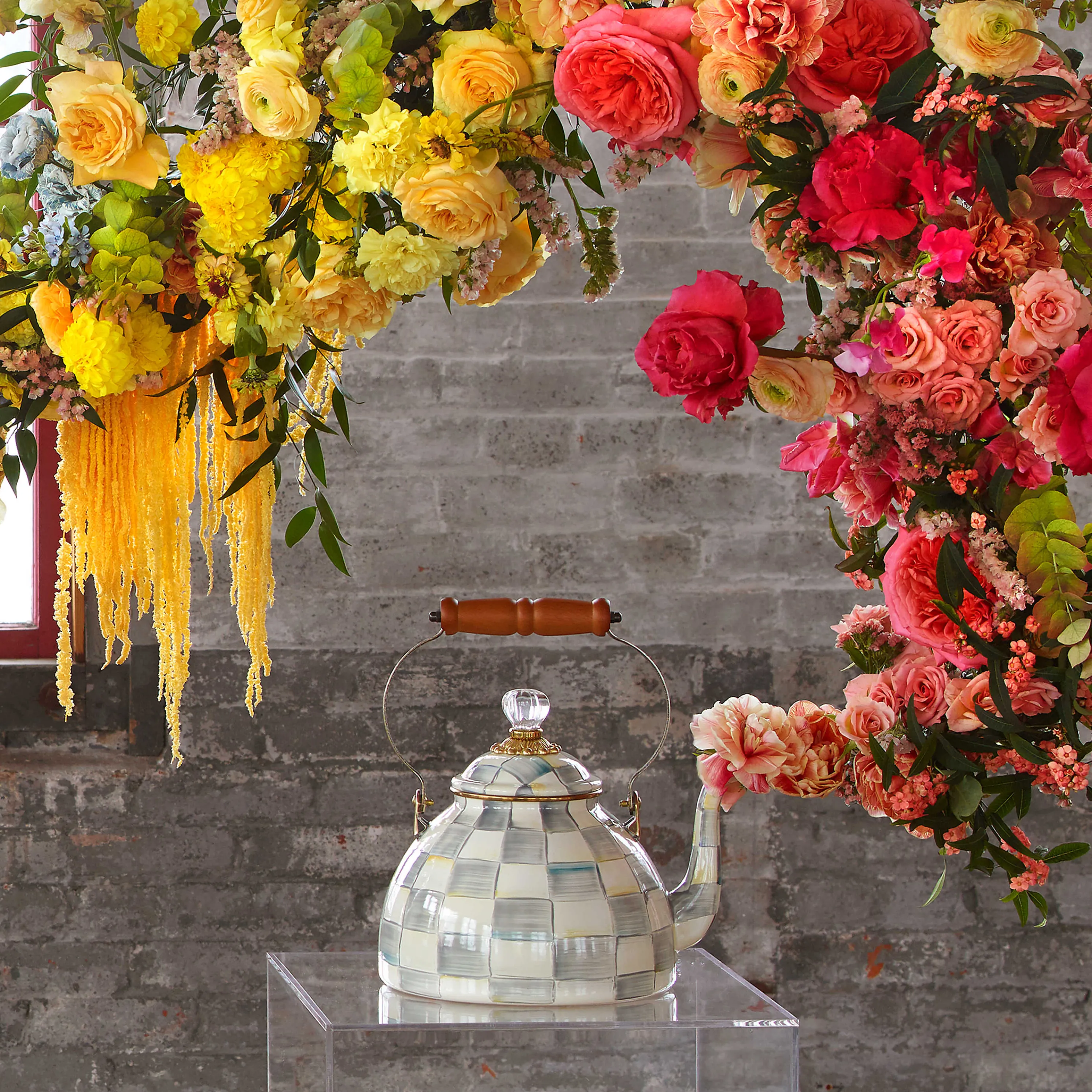 Sterling Check Enamel Tea Kettle - 2 Quart