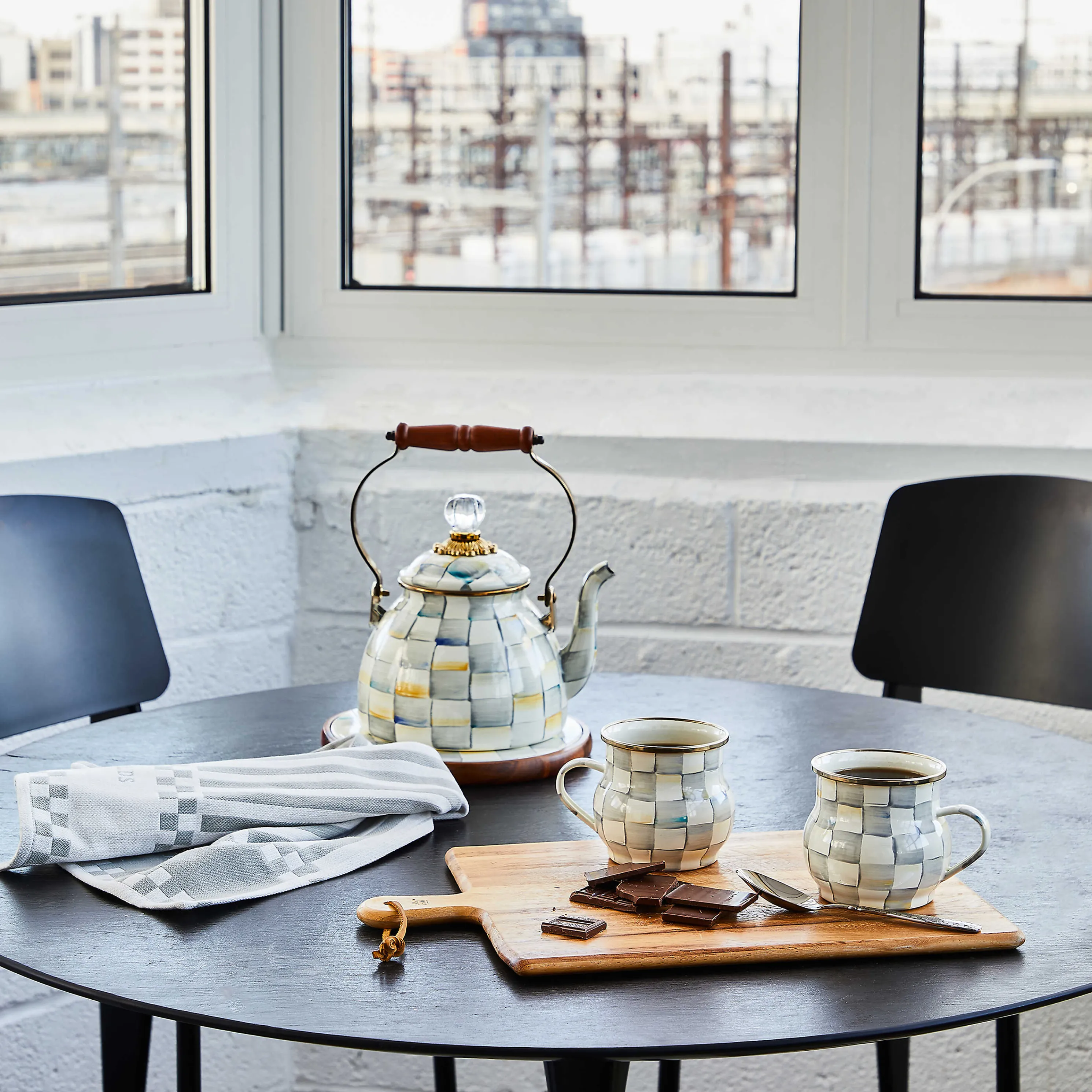 Sterling Check Enamel Tea Kettle - 2 Quart