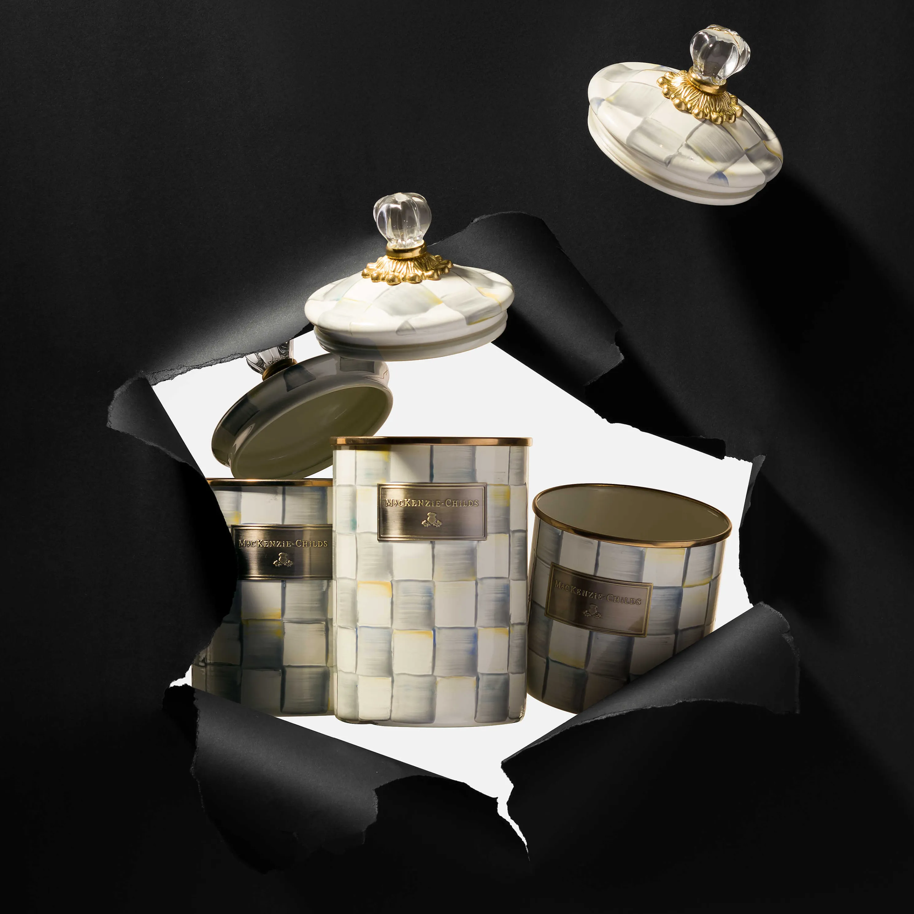 Sterling Check Enamel Canister - Large