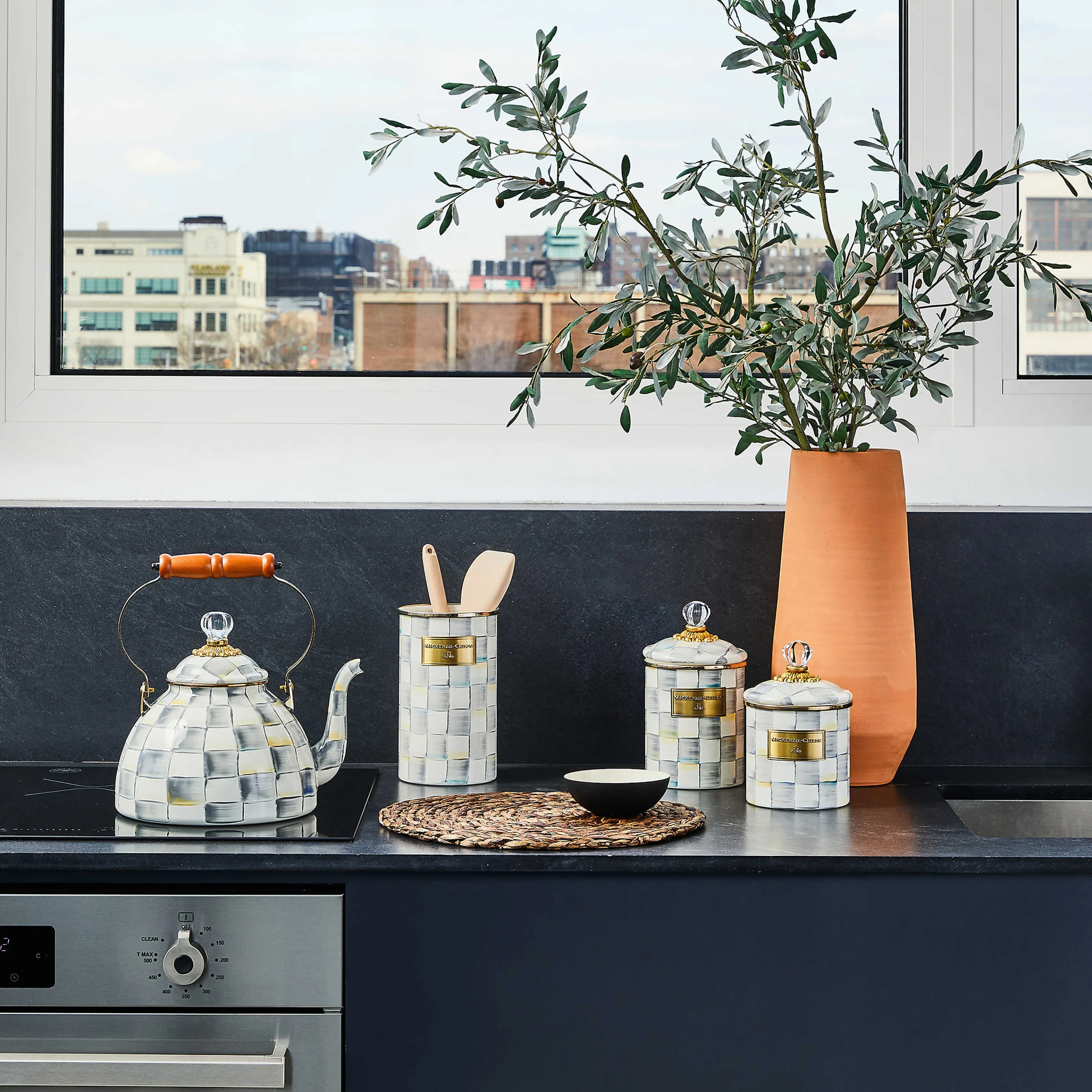 Sterling Check Enamel Tea Kettle - 3 Quart