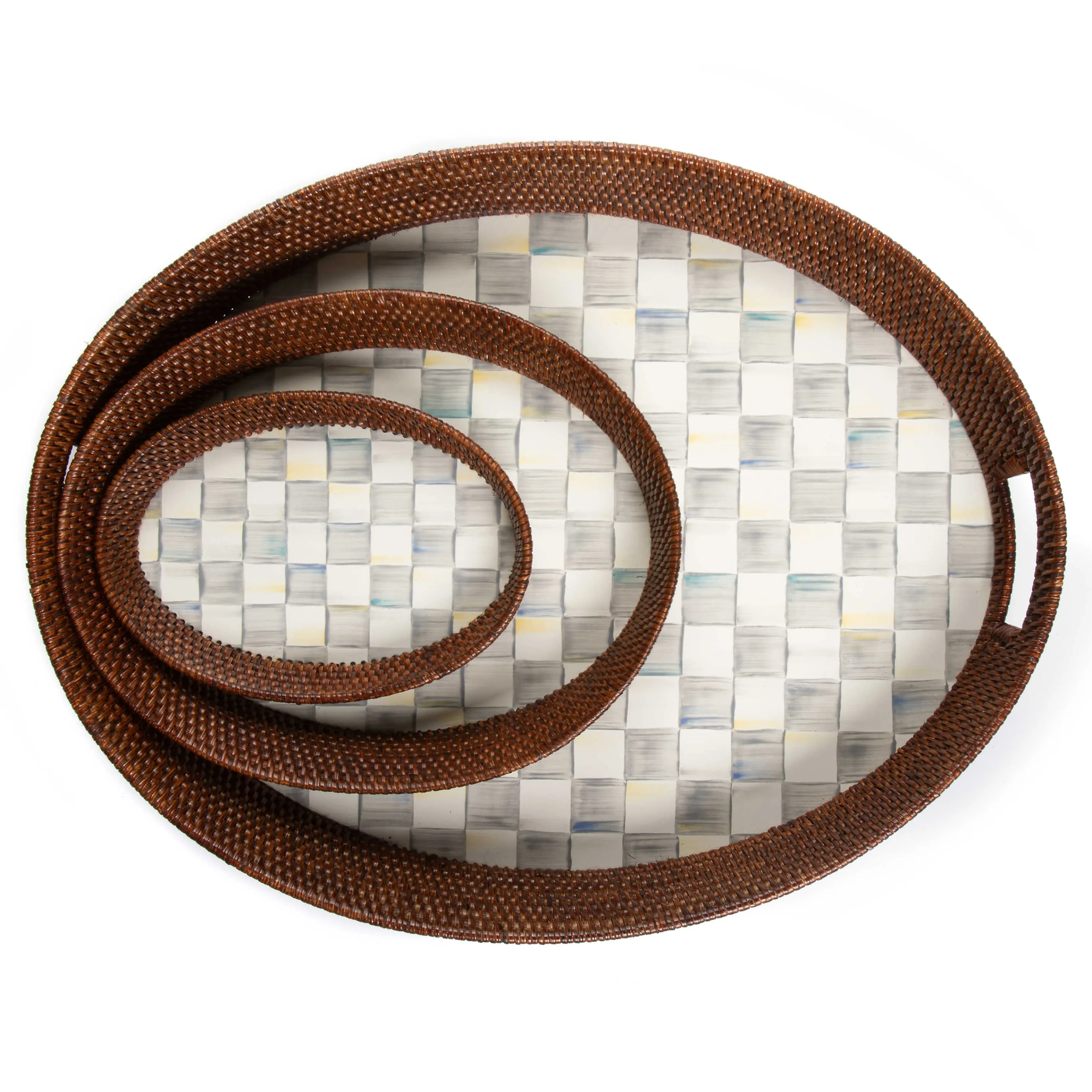 Sterling Check Rattan & Enamel Tray - Small