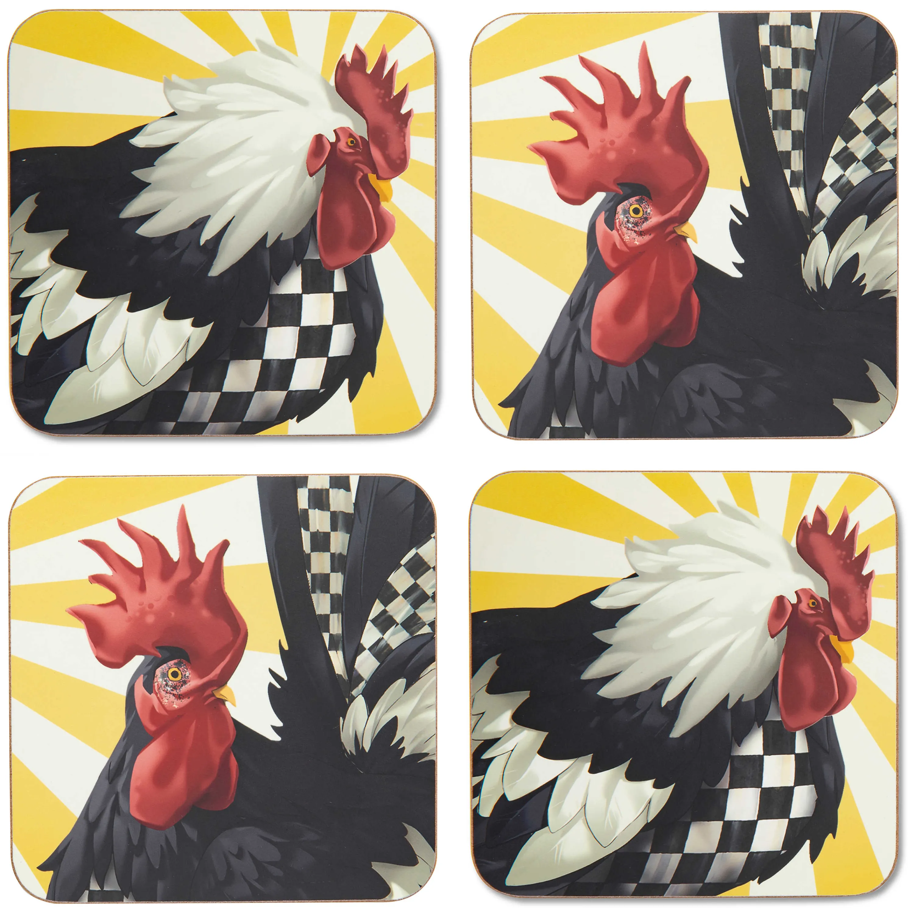 Sunrise Rooster Cork Back Coasters - Set Of 4