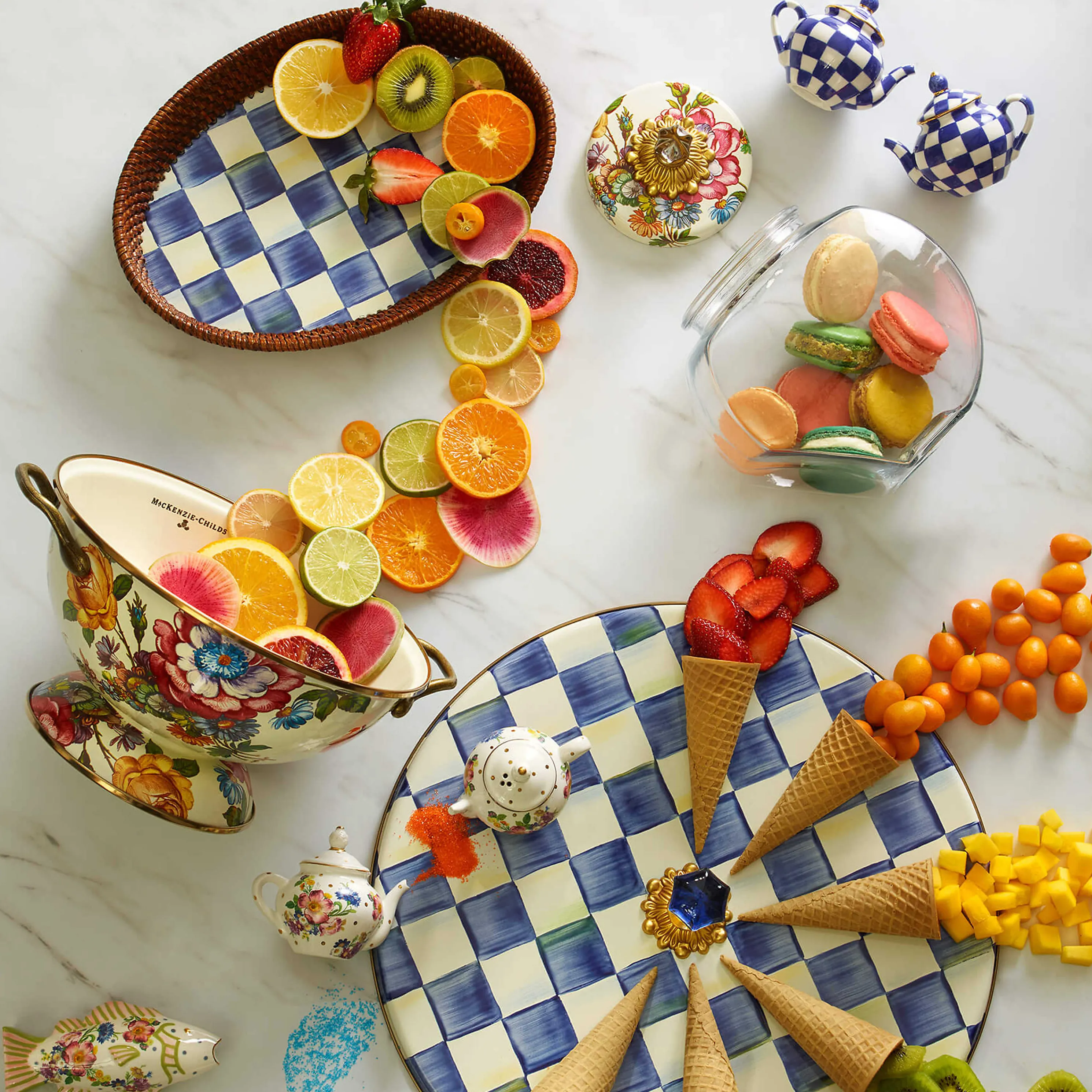 Sweets Jar With Flower Market Enamel Lid - White