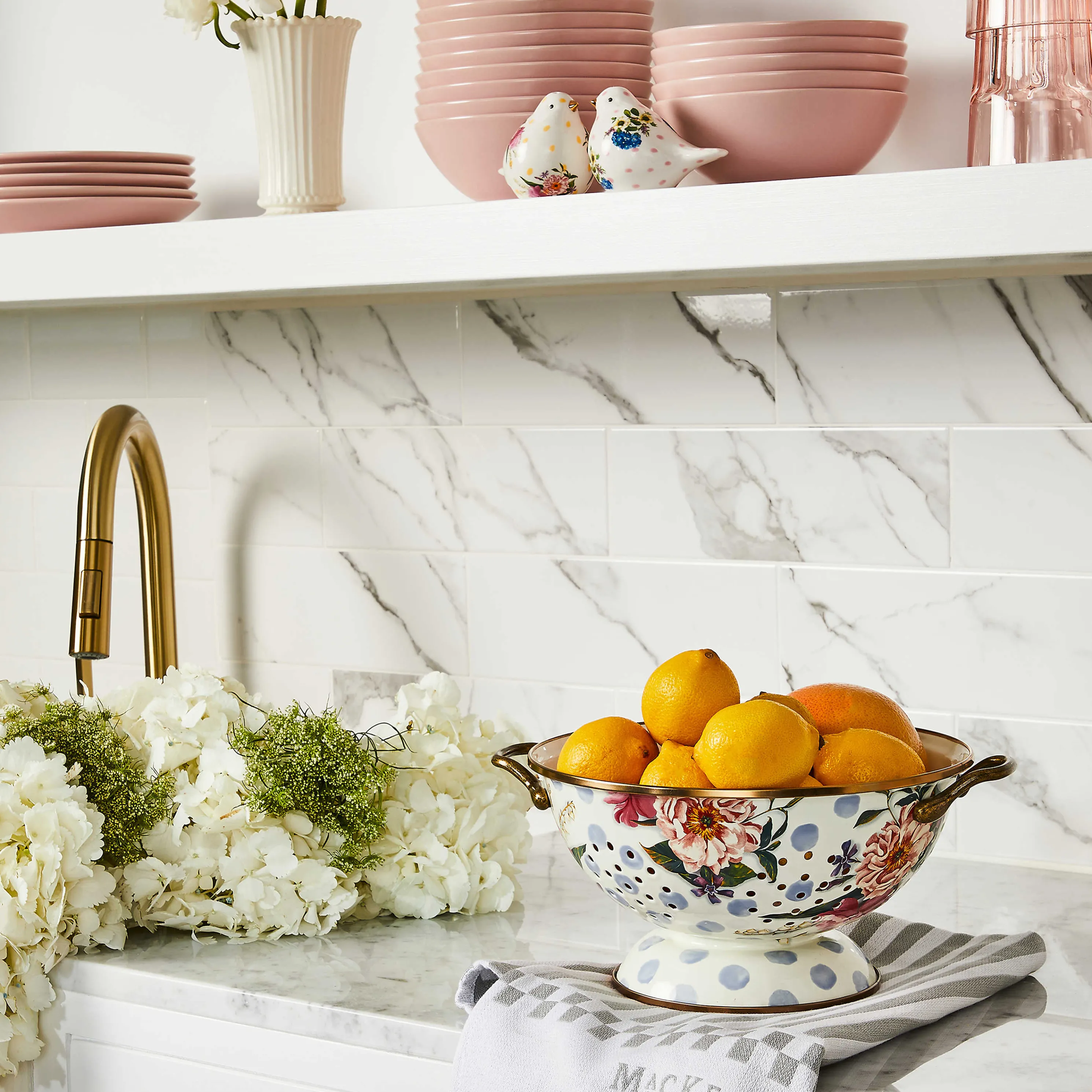 Wildflowers Enamel Large Colander - Blue