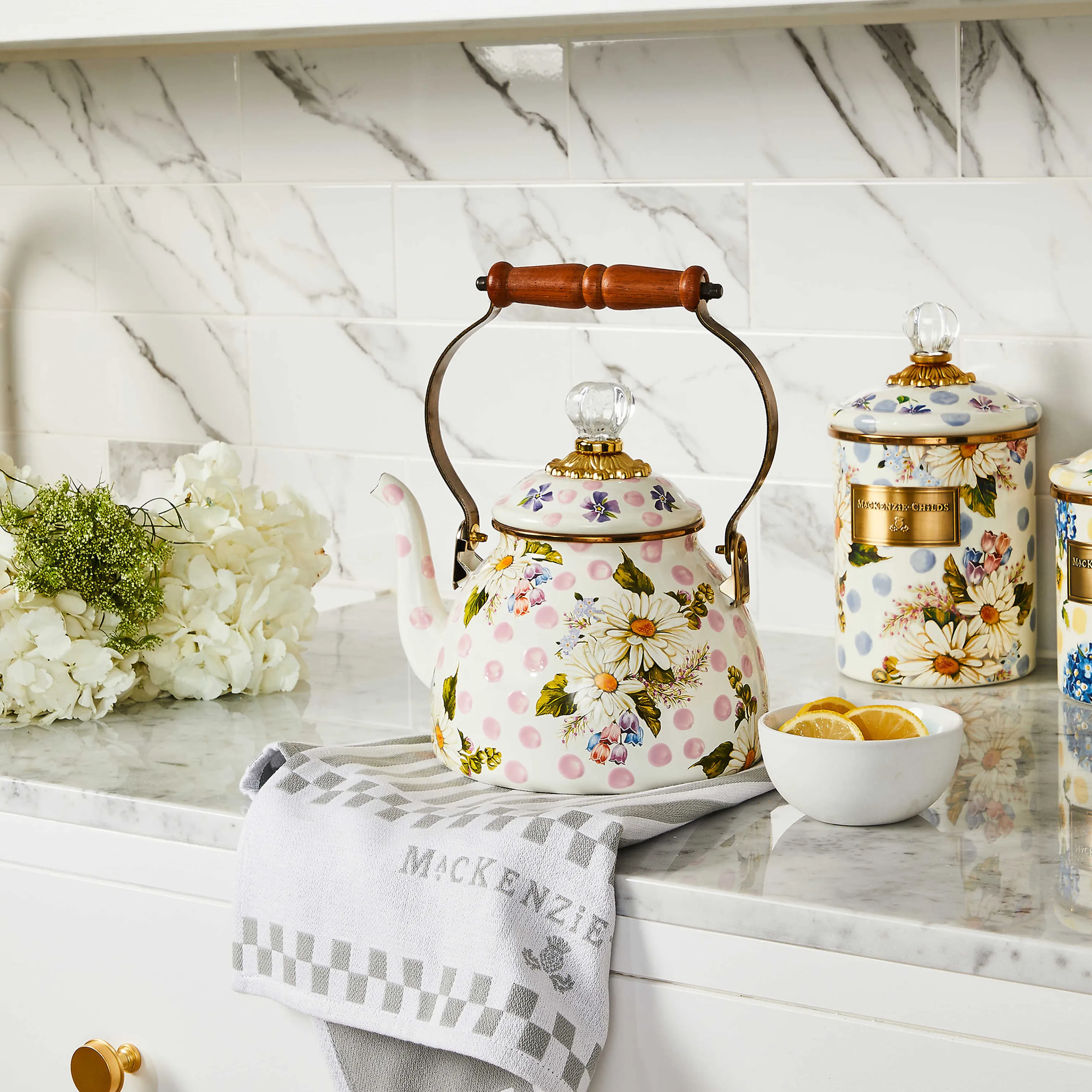 Wildflowers Enamel 2 Qt Tea Kettle - Pink